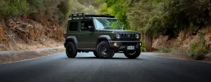 Ridgeline wheels fitted to Suzuki Jimny on the road in the hills